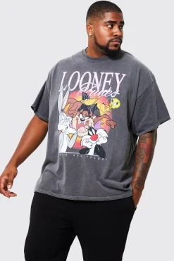 Plus Acid Wash Looney Tunes License T-shirt | UK^boohooMAN Outlet