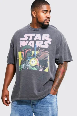 Plus Acid Wash Star Wars License T-shirt | UK^boohooMAN Best