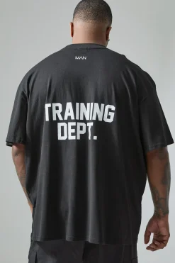 Plus Active Extended Neck Training Dept. Oversized T-shirt | UK^boohooMAN Online