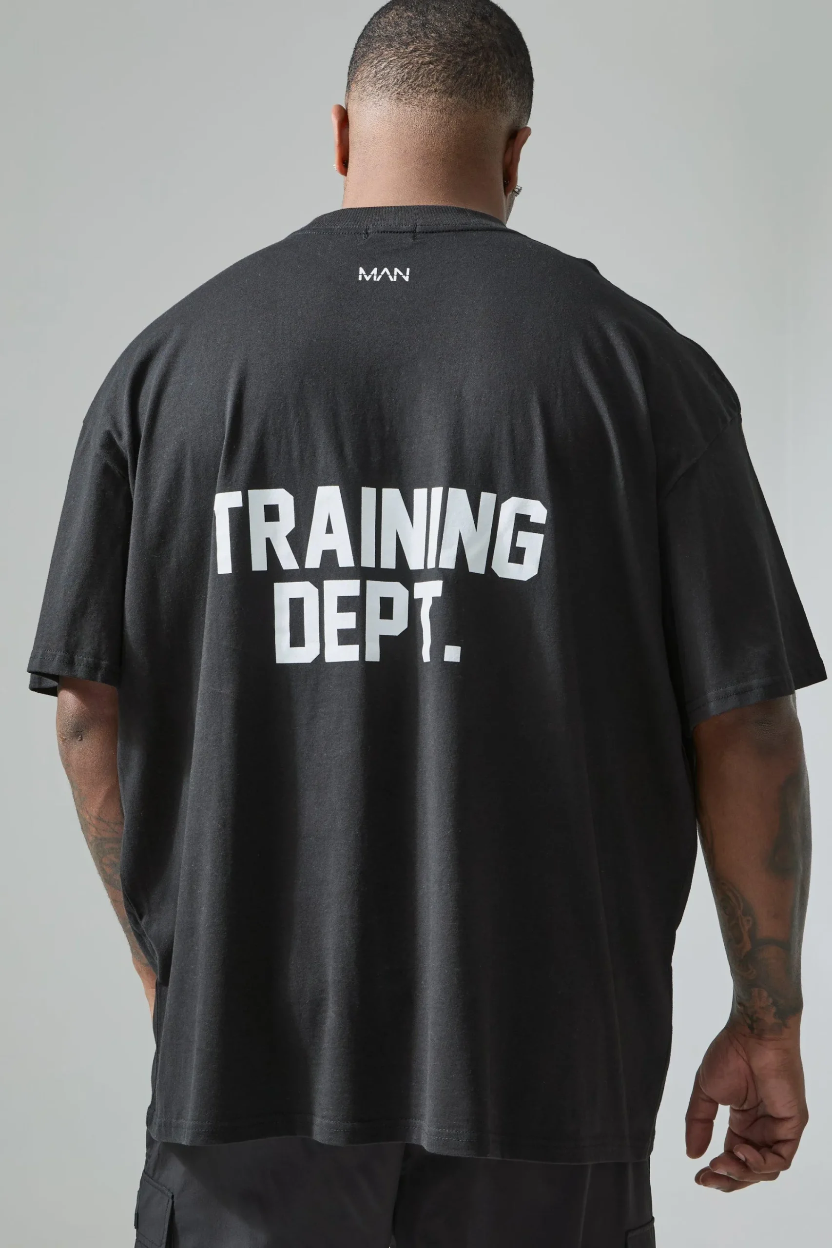 Plus Active Extended Neck Training Dept. Oversized T-shirt | UK^boohooMAN Online