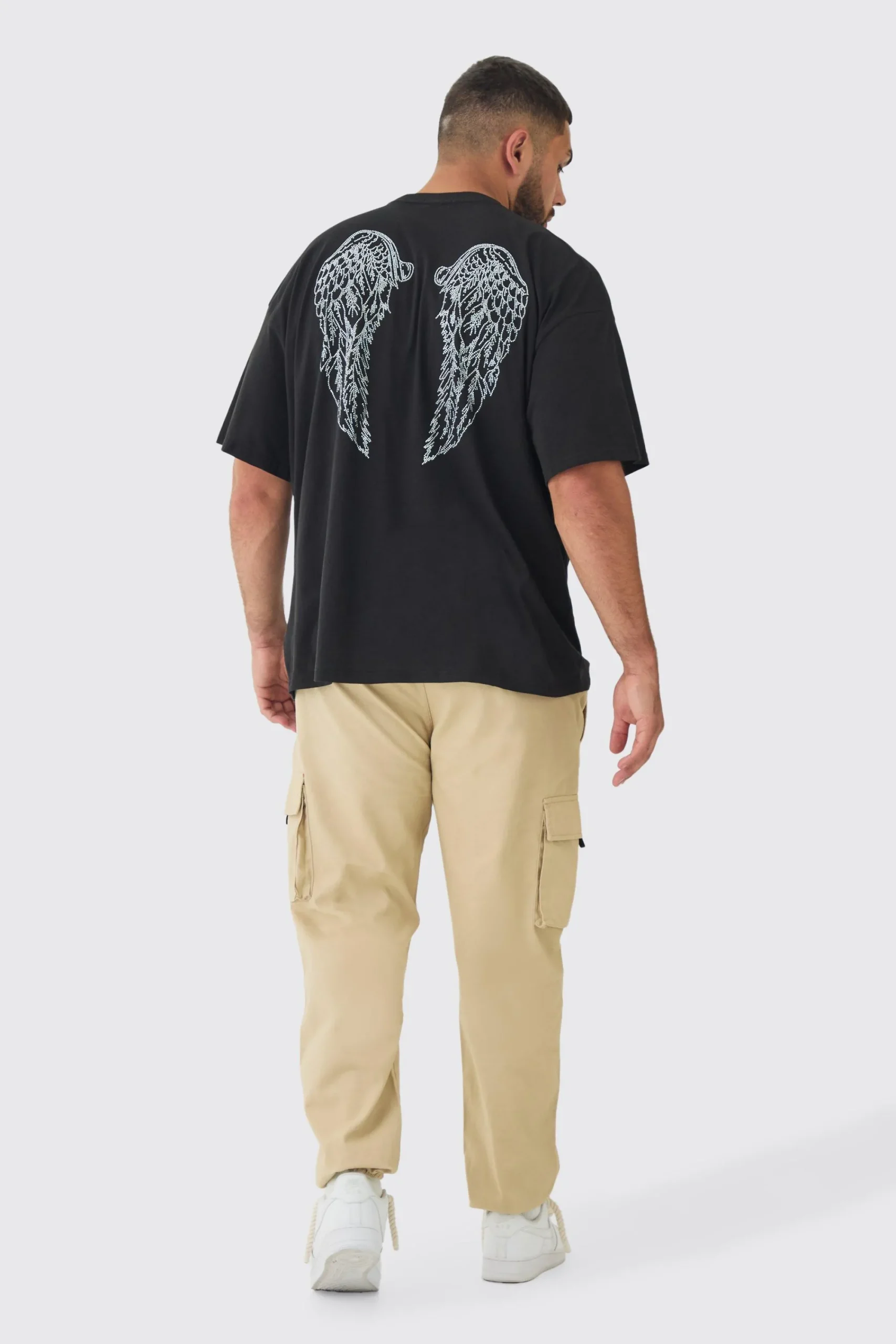 Plus Angel Wing Rhinestone Printed T-Shirt In | UK^boohooMAN Best