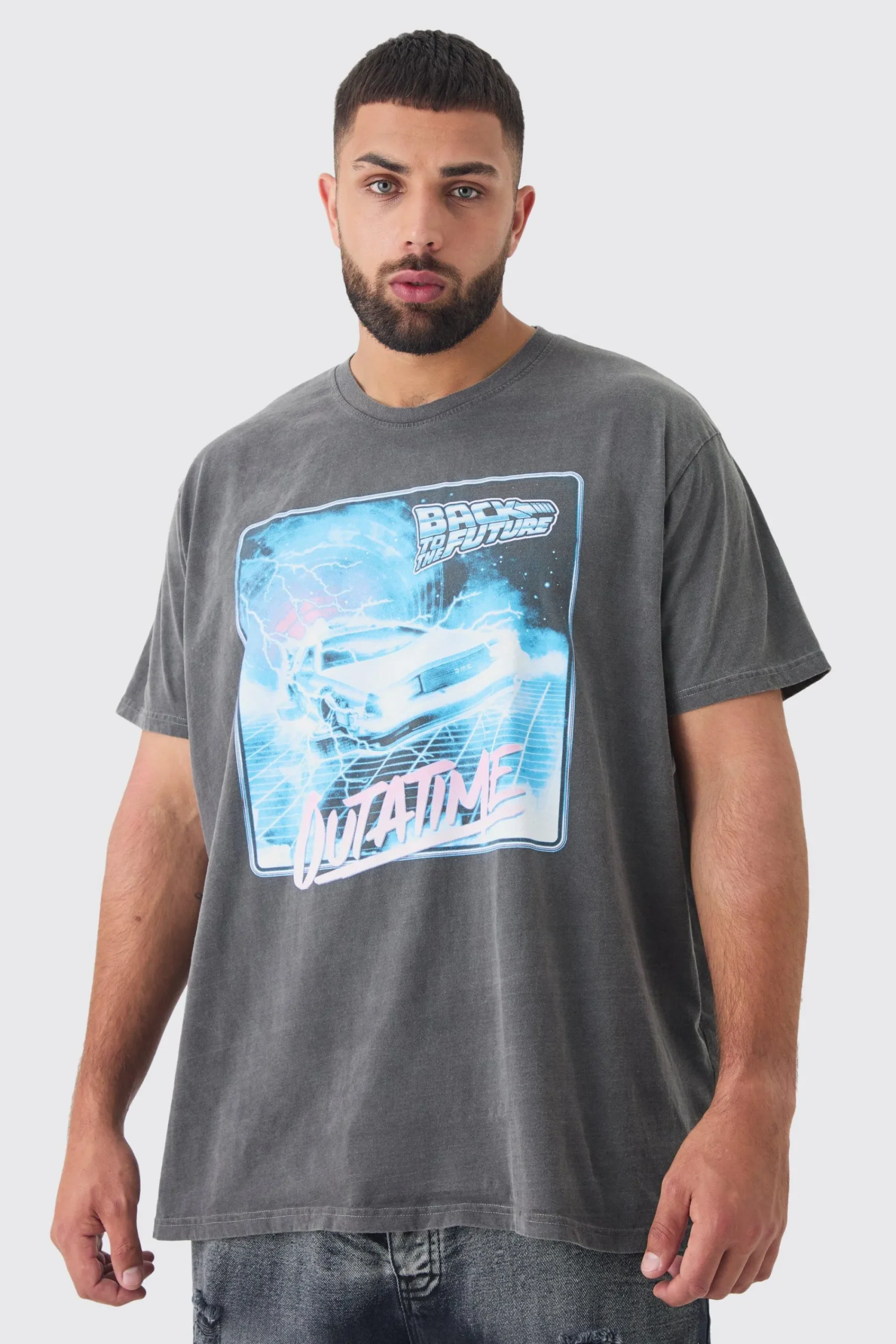 Plus Back To The Future License Overdye T-shirt | UK^boohooMAN New