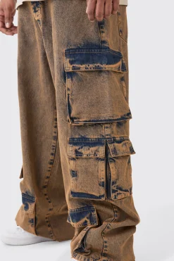 boohooMAN Plus Baggy Fit Acid Wash Cargo Jeans | UK| Trousers|Jeans