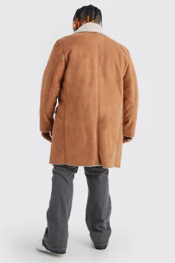 boohooMAN Plus Borg Lined Double Breasted Overcoat In | UK| Knitwear|Coats & Jackets