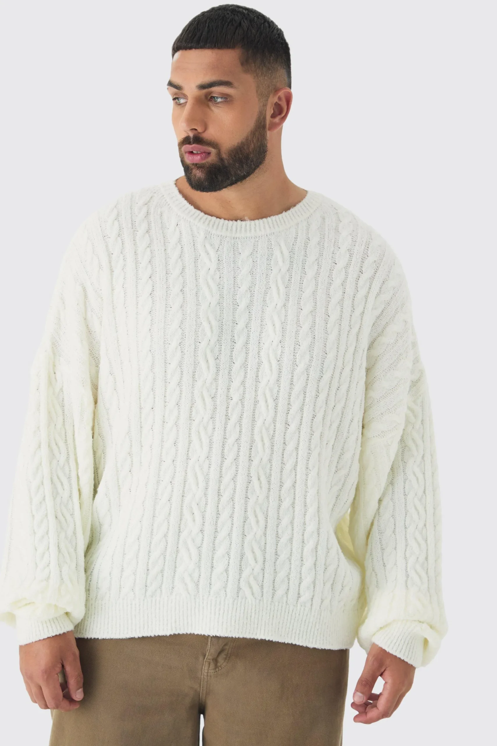 boohooMAN Plus Boucle Cable Knit Oversized Jumper | UK| Knitwear