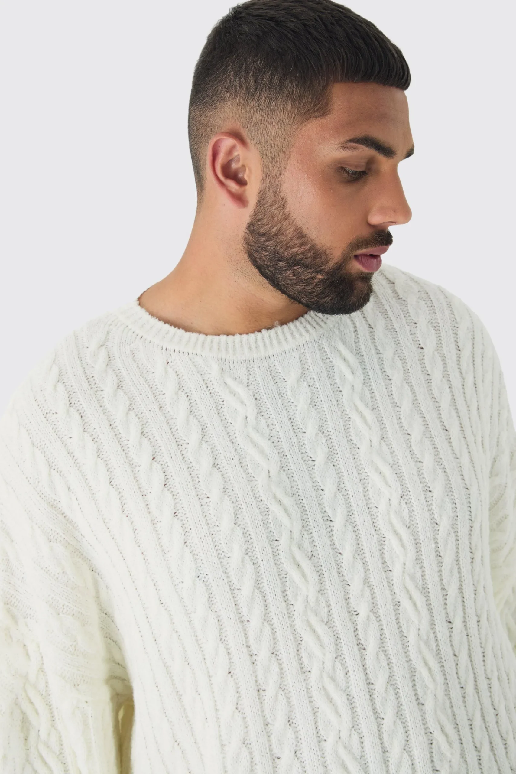 boohooMAN Plus Boucle Cable Knit Oversized Jumper | UK| Knitwear
