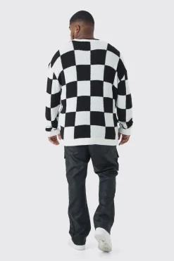 boohooMAN Plus Boucle Knit Checkered Crew Neck Jumper | UK| Knitwear