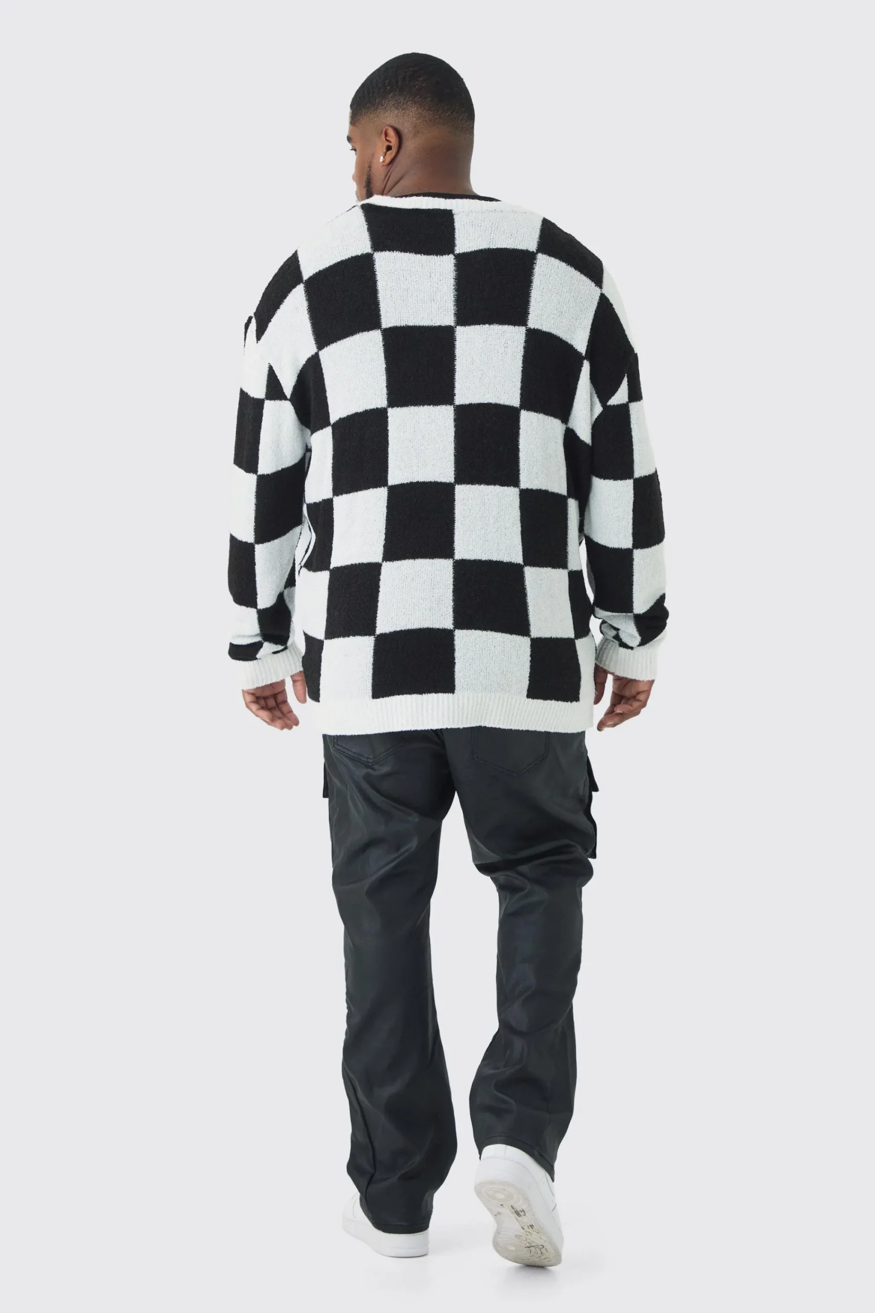 boohooMAN Plus Boucle Knit Checkered Crew Neck Jumper | UK| Knitwear