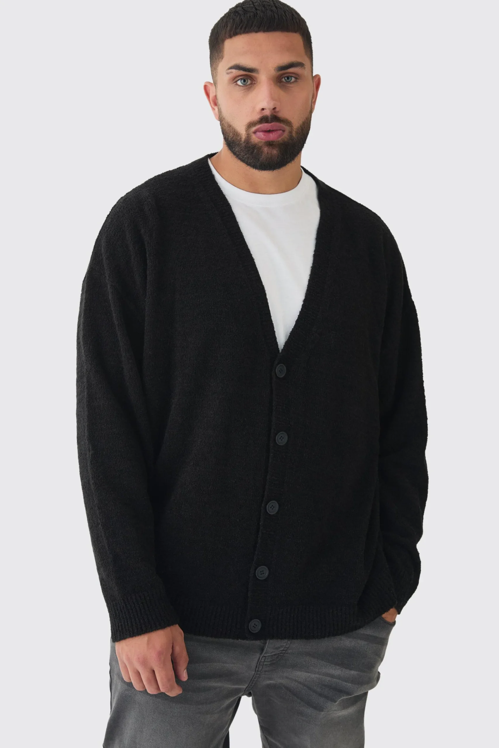 boohooMAN Plus Boucle Knit Drop Shoulder Cardigan | UK| Knitwear