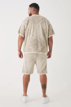 boohooMAN Plus Boxy Face Jacquard Knitted Shirt & Short Set | UK| Tracksuits