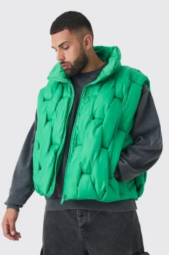 boohooMAN Plus Boxy Fit Hand Weft Padded Gilet In | UK| Coats & Jackets
