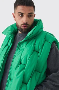 boohooMAN Plus Boxy Fit Hand Weft Padded Gilet In | UK| Coats & Jackets