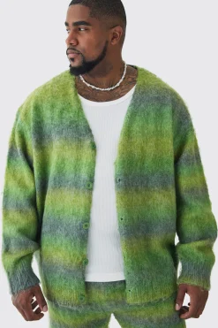 boohooMAN Plus Boxy Fit Knitted Brushed Stripe Cardigan | UK| Knitwear