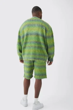 boohooMAN Plus Boxy Fit Knitted Brushed Stripe Cardigan | UK| Knitwear