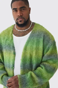 boohooMAN Plus Boxy Fit Knitted Brushed Stripe Cardigan | UK| Knitwear