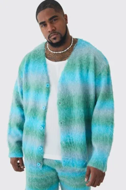 boohooMAN Plus Boxy Fit Knitted Brushed Stripe Cardigan | UK| Knitwear