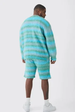 boohooMAN Plus Boxy Fit Knitted Brushed Stripe Cardigan | UK| Knitwear