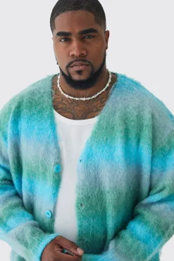 boohooMAN Plus Boxy Fit Knitted Brushed Stripe Cardigan | UK| Knitwear