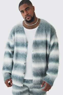boohooMAN Plus Boxy Fit Knitted Brushed Stripe Cardigan | UK| Knitwear