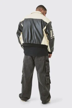 boohooMAN Plus Boxy Fit PU Moto Collared Bomber | UK| Coats & Jackets