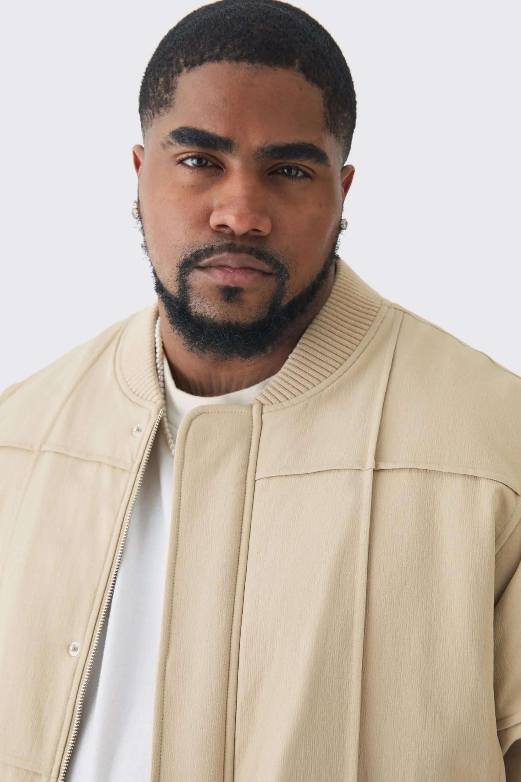 boohooMAN Plus Boxy Panel Padded Nylon Bomber Jacket In | UK| Coats & Jackets