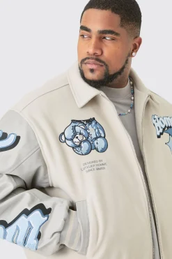 boohooMAN Plus Boxy Teddy Applique Bomber | UK| Coats & Jackets