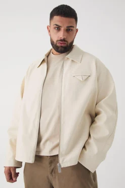 boohooMAN Plus Boxy Textured PU Harrington Jacket In | UK| Coats & Jackets