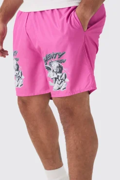 boohooMAN Plus Cherub Printed Swim Shorts | UK| Shorts