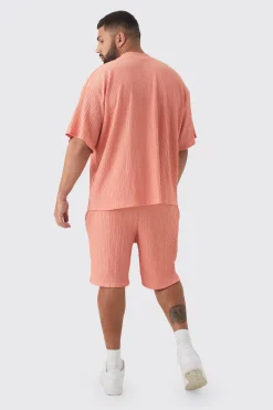 boohooMAN Plus Crinkle Textured T-Shirt & Short Set | UK| Sets & Co-Ords