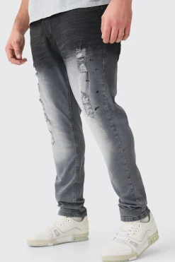 boohooMAN Plus Stretch Skinny Paint Effect Jean | UK| Jeans