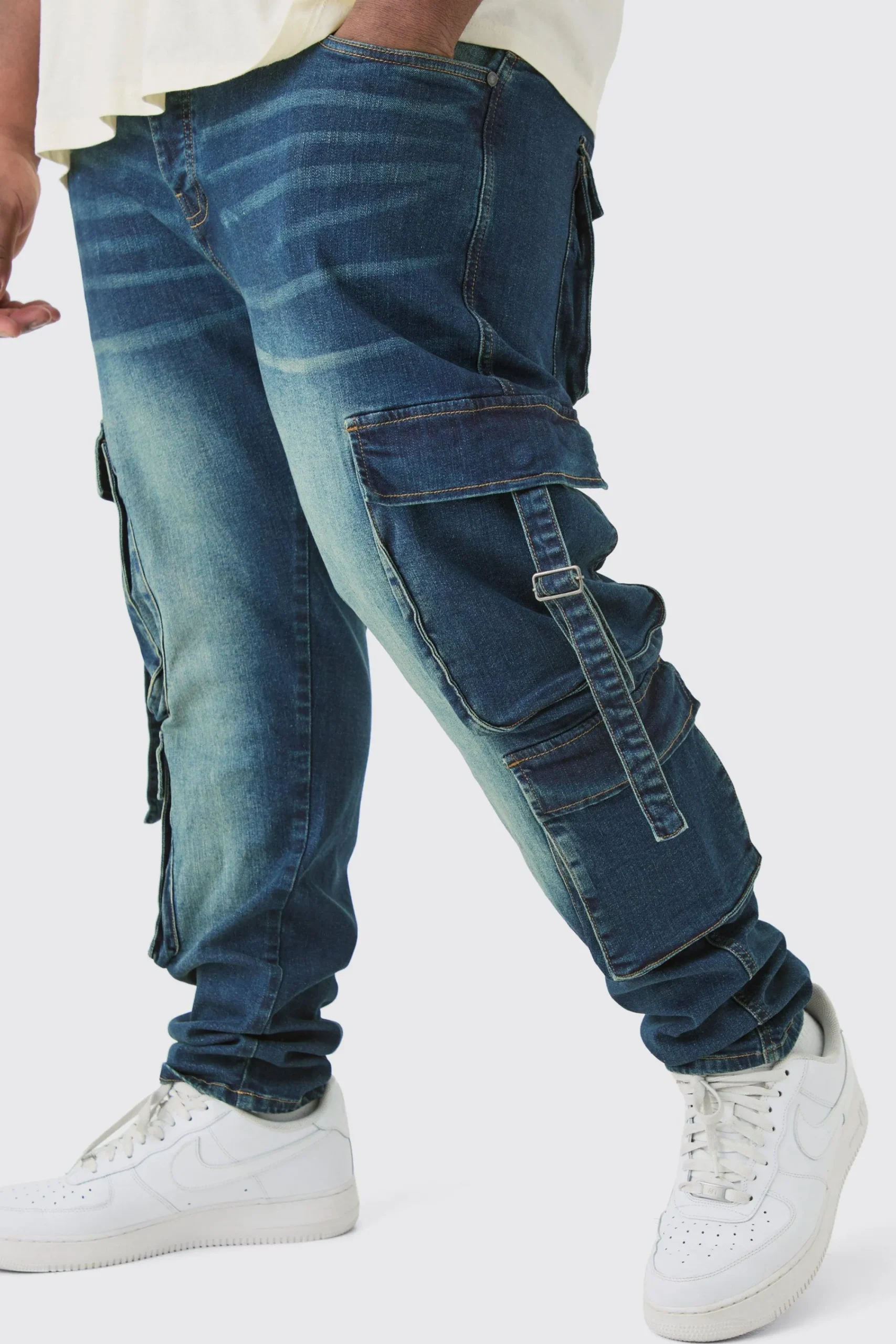 boohooMAN Plus Stretch Skinny Cargo Pocket Detail Jean | UK| Trousers|Jeans