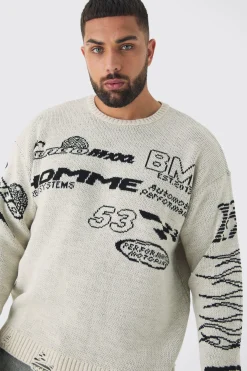 boohooMAN Plus Distressed Moto Crew Neck Jumper | UK| Knitwear