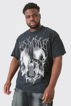 Plus Distressed Oversized Acid Wash Gothic Print T-shirt | UK^boohooMAN Sale