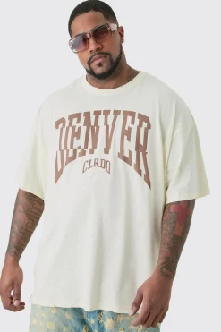 Plus Distressed Oversized Acid Wash Denver Varsity T-shirt | UK^boohooMAN New