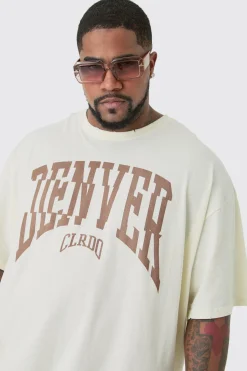 Plus Distressed Oversized Acid Wash Denver Varsity T-shirt | UK^boohooMAN New