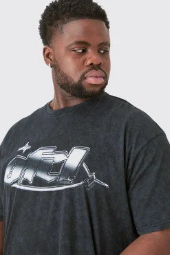 Plus Distressed Oversized Acid Wash Graphic T-shirt | UK^boohooMAN Online