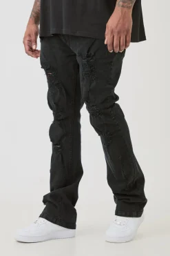 boohooMAN Plus Distressed Stretch Skinny Flared Jeans | UK| Trousers|Jeans