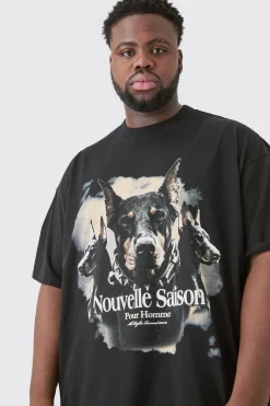 Plus Dobermann Printed Graphic Oversized T-shirt | UK^boohooMAN
