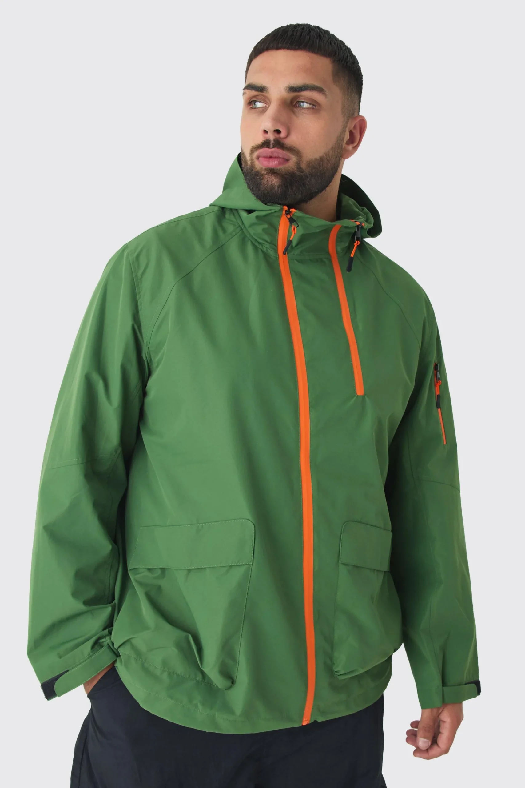 boohooMAN Plus Double Zip Hooded Windbreaker In | UK| Coats & Jackets