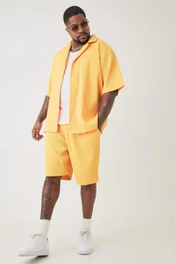boohooMAN Plus Drop Revere Pleated Shirt & Short Set In | UK| Sets & Co-Ords