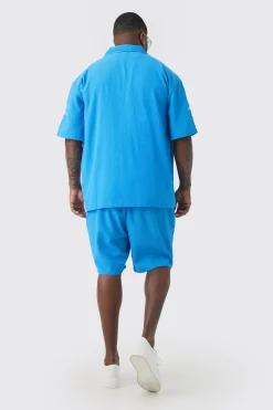 boohooMAN Plus Drop Revere Seersucker Embroidered Floral Shirt & Short Set | UK| Sets & Co-Ords