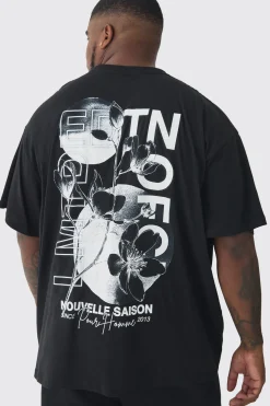 Plus EDTN Floral Graphic Back Oversized Printed T-Shirt | UK^boohooMAN Hot