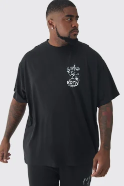 Plus EDTN Floral Graphic Back Oversized Printed T-Shirt | UK^boohooMAN Hot