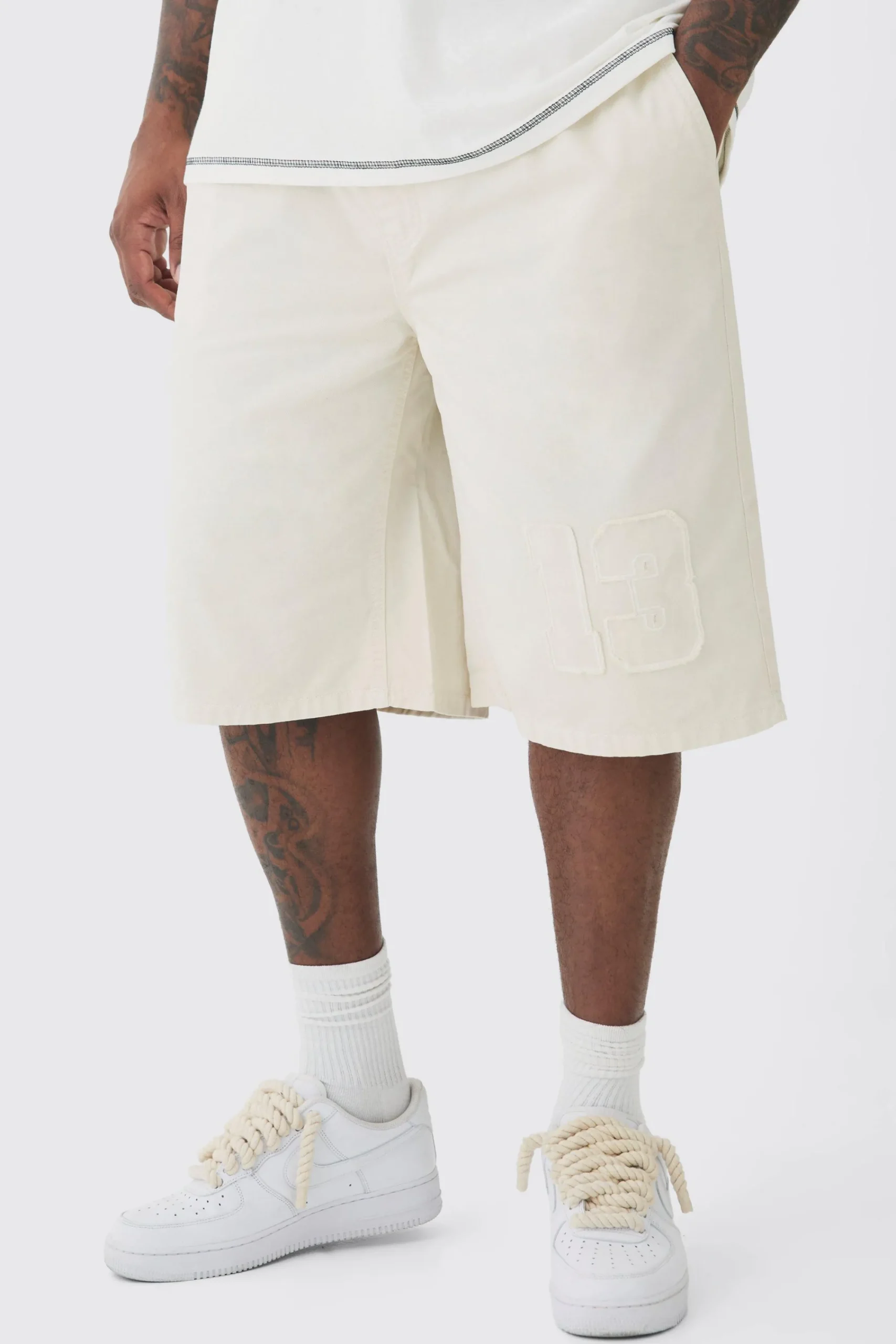 boohooMAN Plus Elasticated Waist Applique Jorts | UK| Shorts