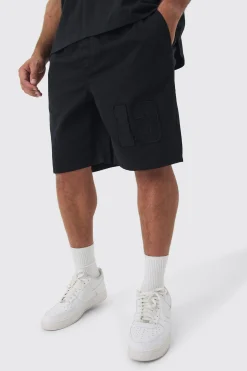 boohooMAN Plus Elasticated Waist Applique Short Length Relaxed Shorts | UK| Shorts