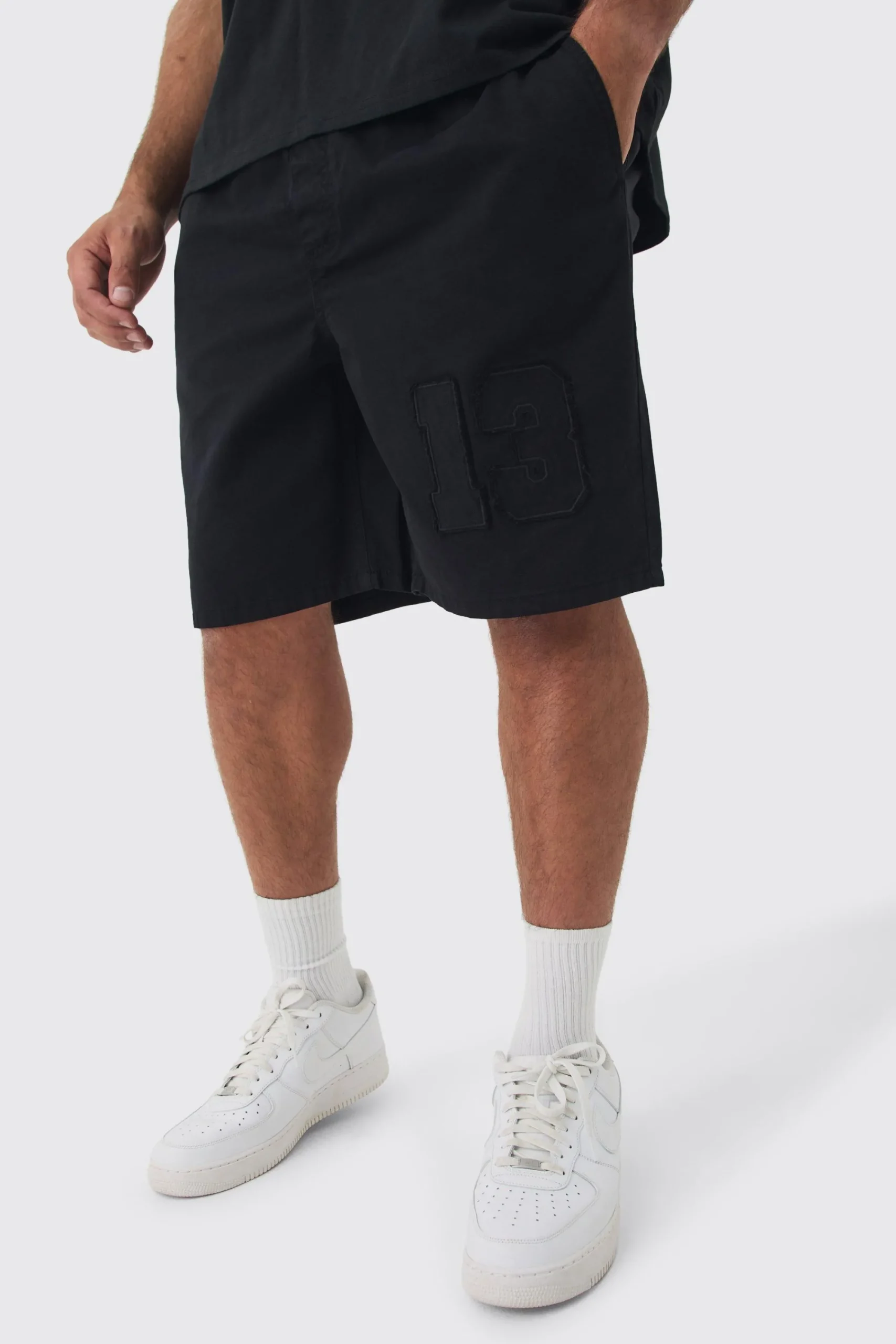 boohooMAN Plus Elasticated Waist Applique Short Length Relaxed Shorts | UK| Shorts