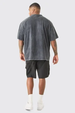 boohooMAN Plus Elasticated Waist Ofcl Nylon Cargo Short | UK| Shorts