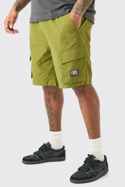 boohooMAN Plus Elasticated Waist Ofcl Nylon Cargo Short | UK| Shorts