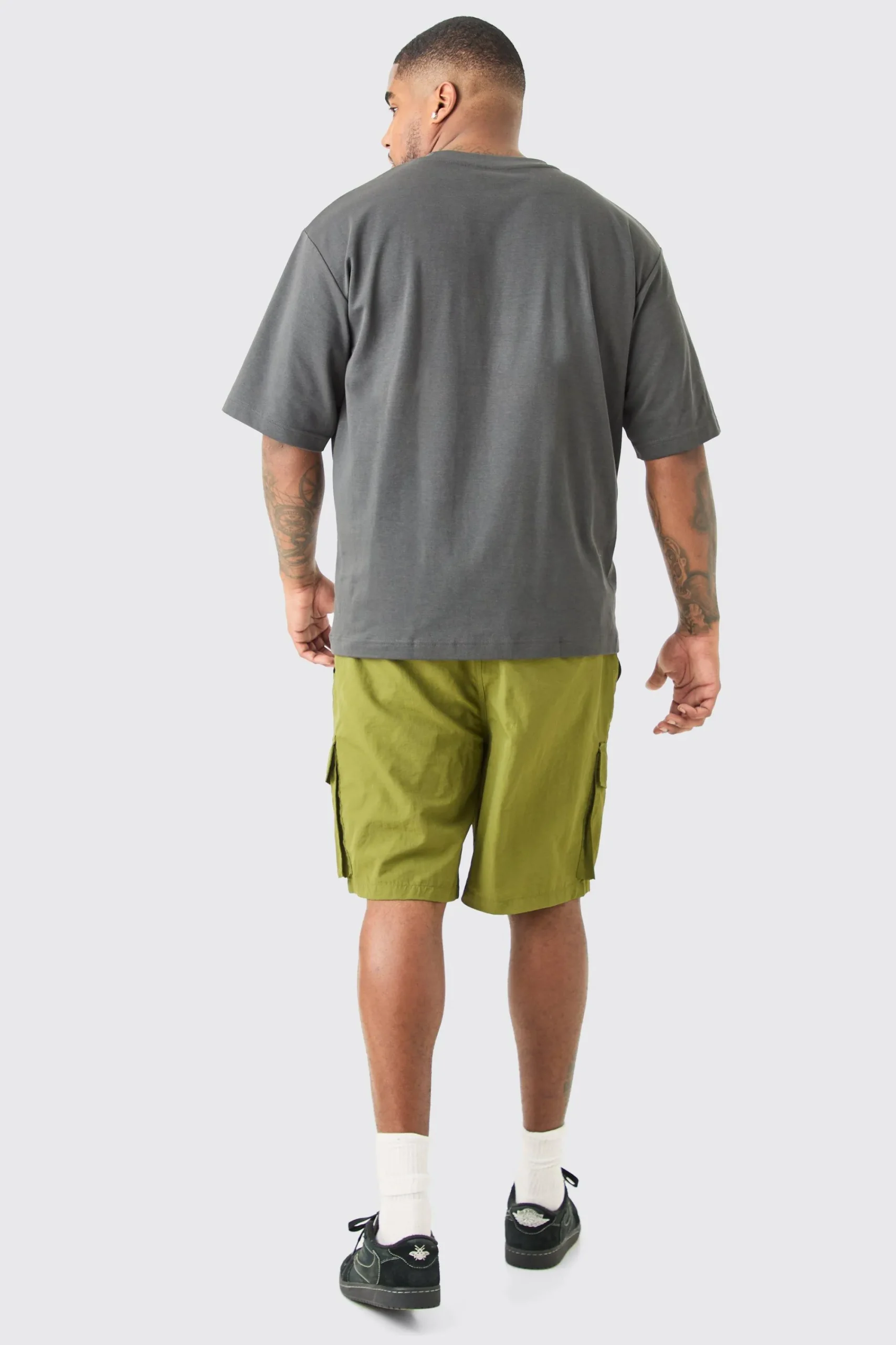 boohooMAN Plus Elasticated Waist Ofcl Nylon Cargo Short | UK| Shorts