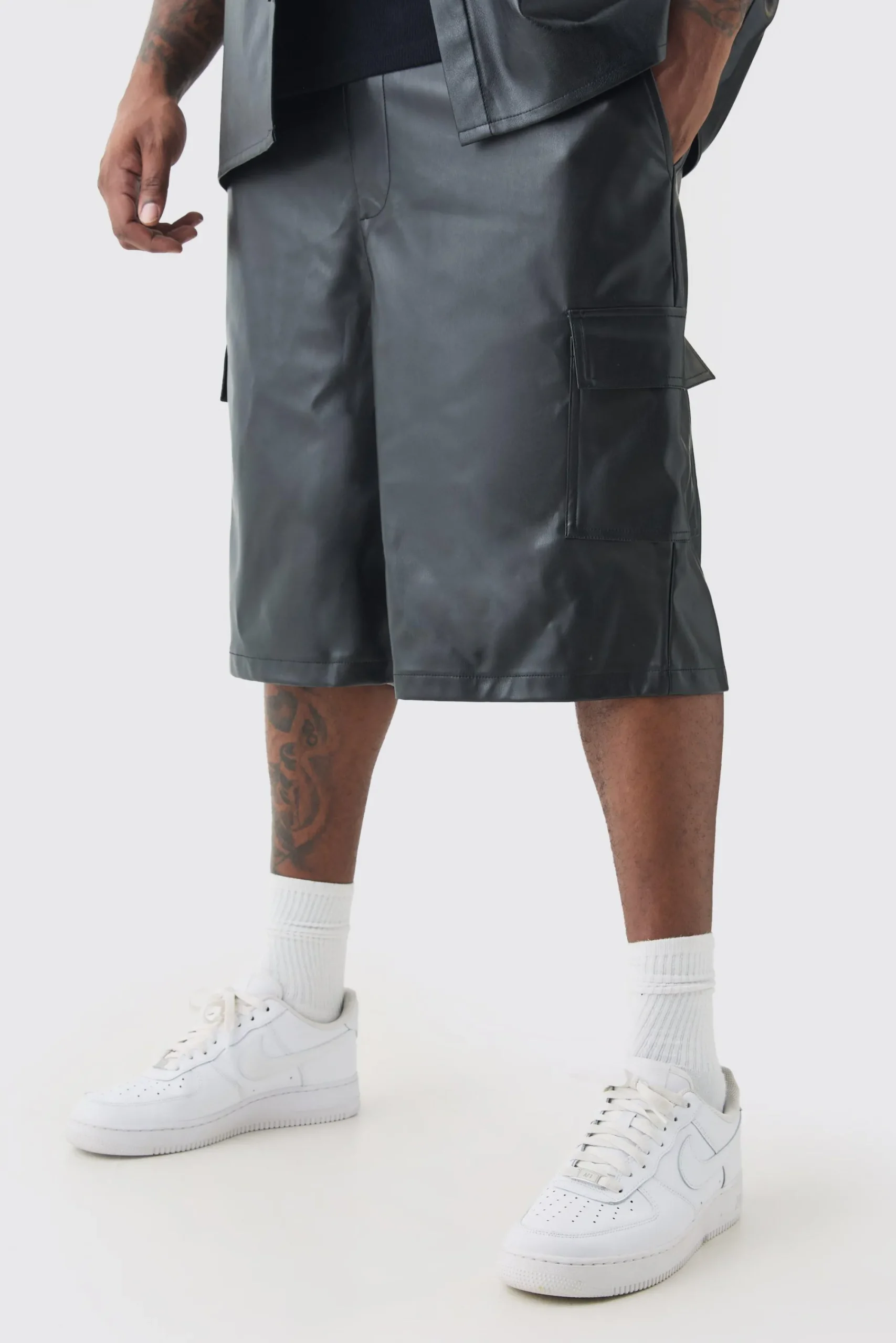 boohooMAN Plus Elasticated Waist PU Cargo Short | UK| Shorts